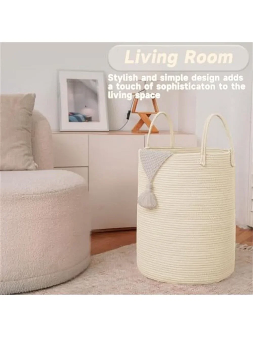 New 60L Cotton Rope Laundry Basket Hamper, Beige